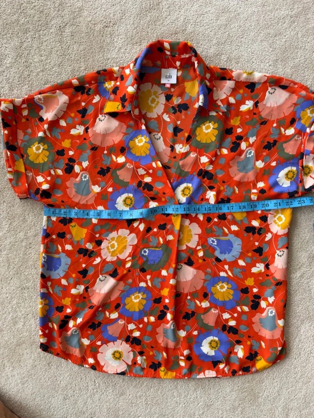CAbi Vibrant Red Floral Short-Sleeve Button-Up Shirt - Picture 3 of 8